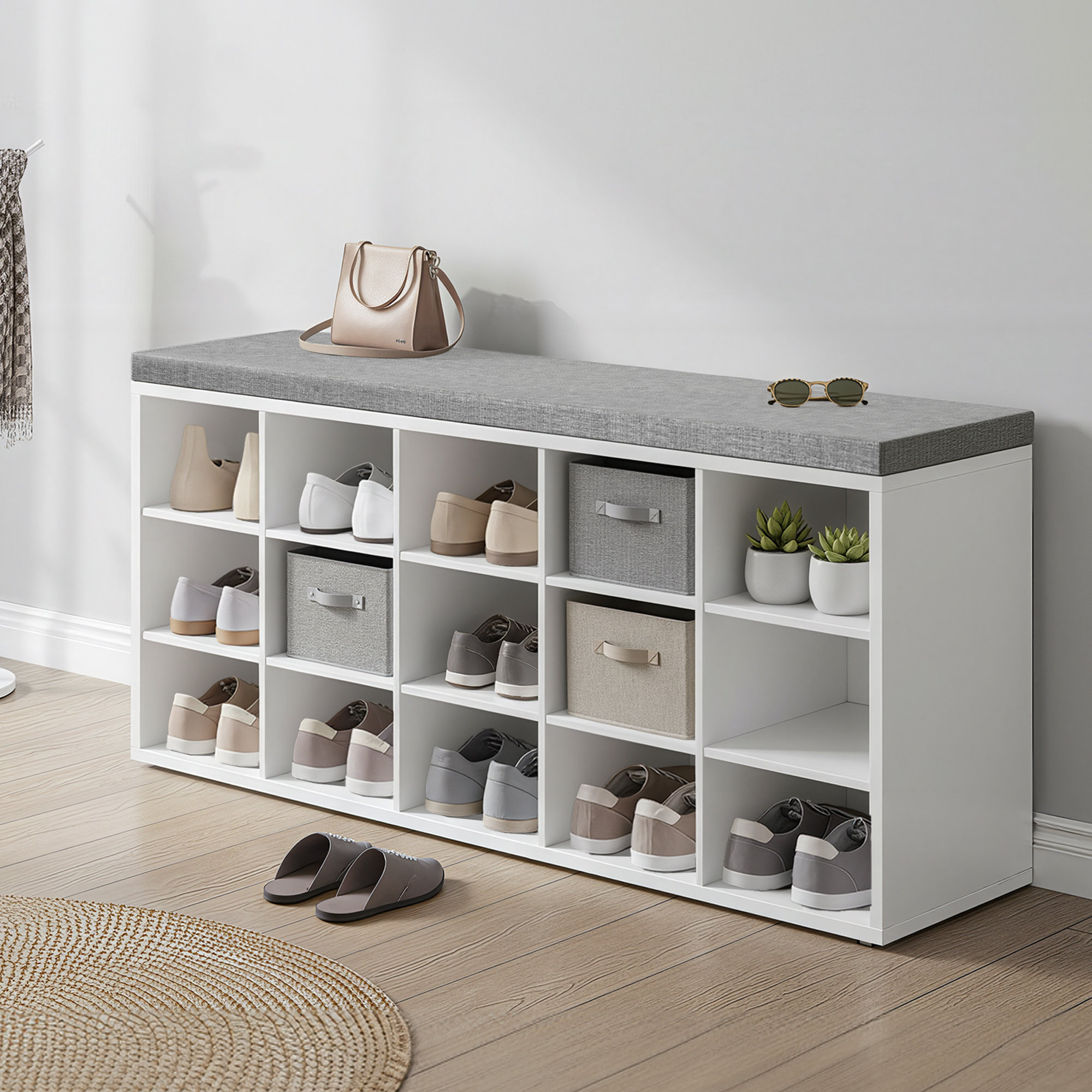 (週末特価)UNION SHOE CHAIN アンティークプレート Loon Peak® Jurina 15 Pair Shoe Storage Bench & Reviews | Wayfair